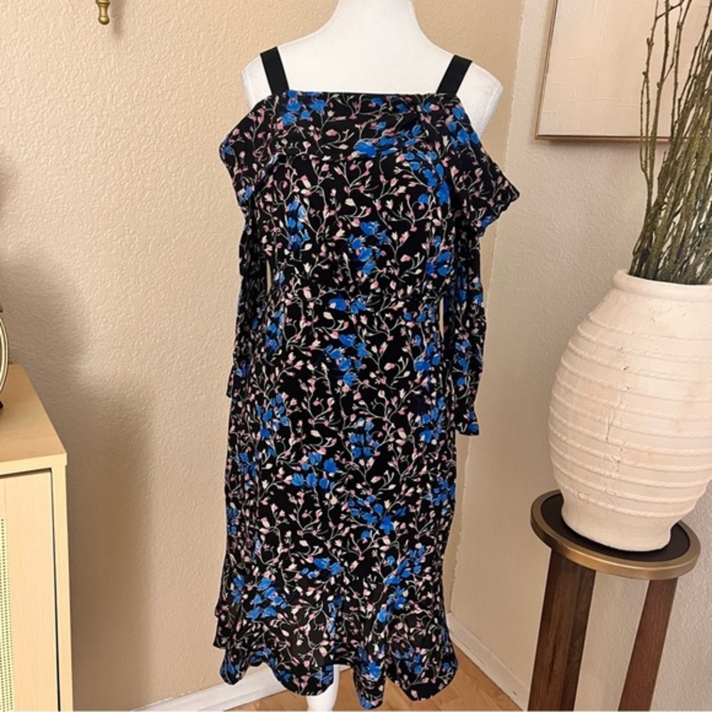SALONI Silk Floral Ruffled Dress Off the Shoulder‎ Size 8